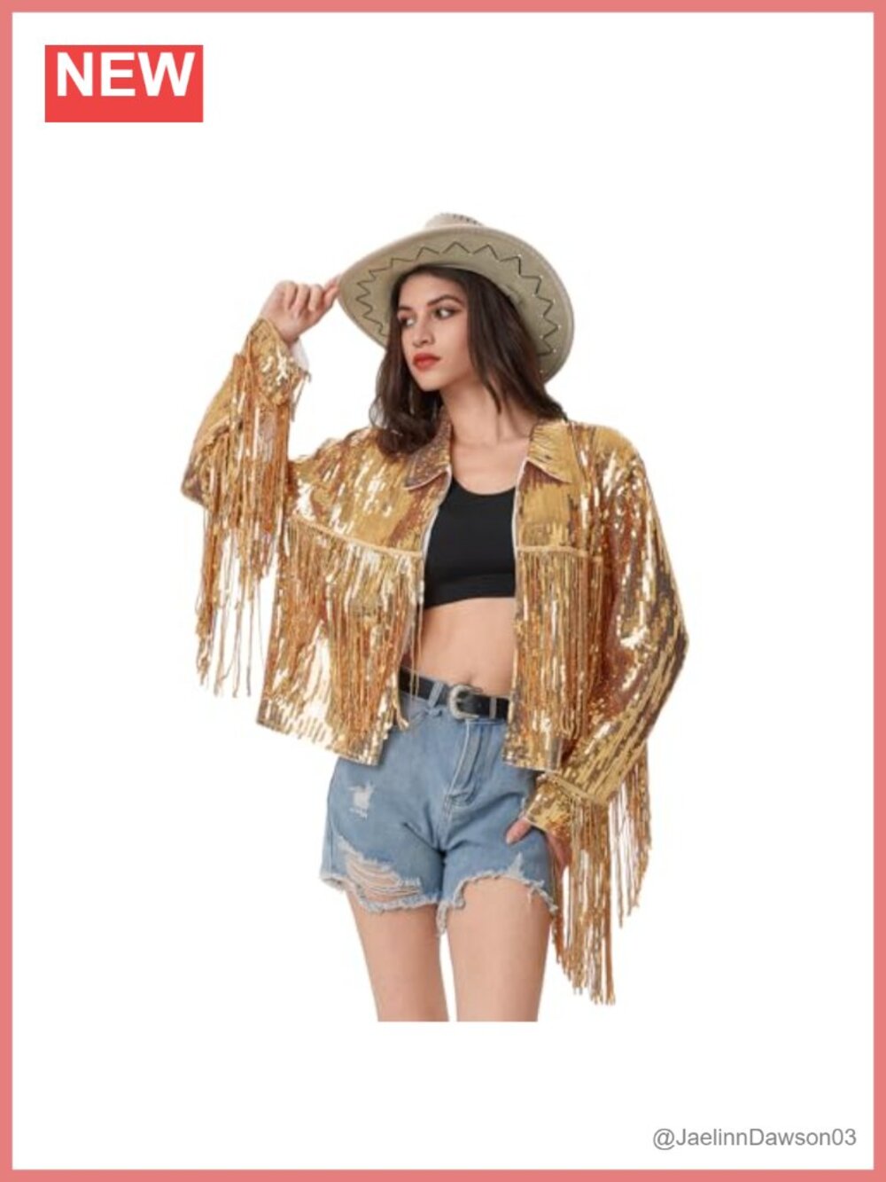 Sequin Fringe Jacket Shiny Disco Cowgirl Outfit Long Sleeve Open Front